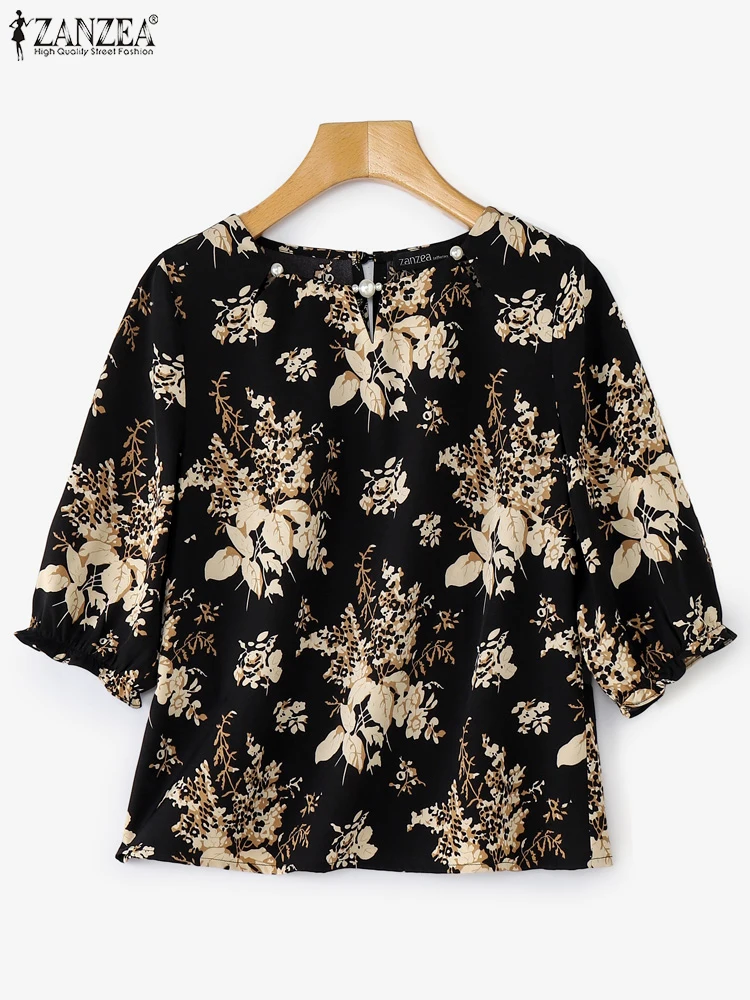 

Elegant Blouses Women Printed Tops 2025 ZANZEA Half Sleeve Casual Loose Tunic Bohemian Beach Wear Tops Fashion Pullover