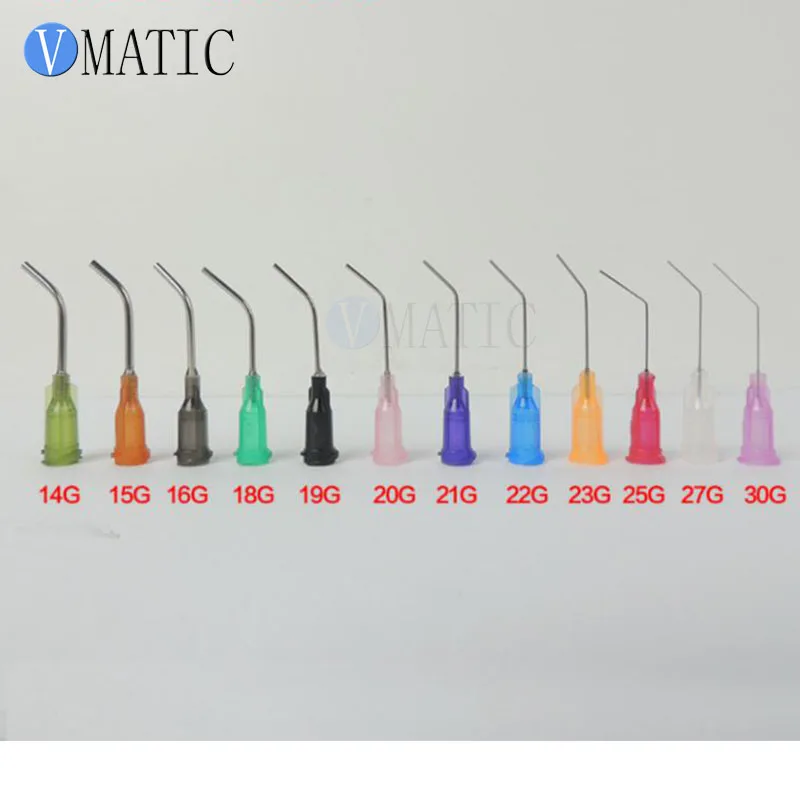 Free Shipping Non-Sterilized 100Pcs 45 Degree Bent 14-27G 1 Inch Dispenser Glue Dispensing Needle Tips