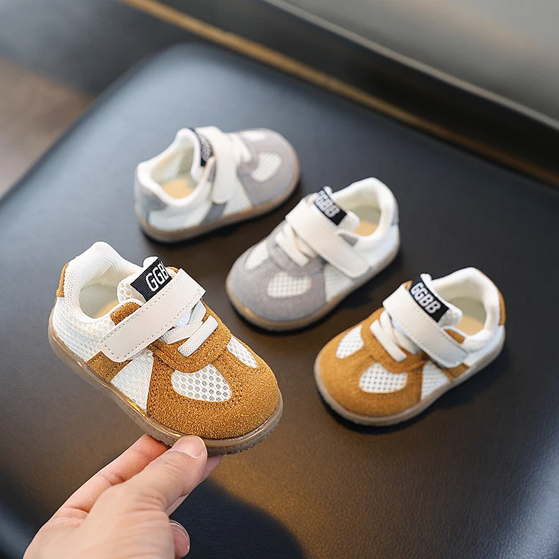 

Детские кроссовки для малышей, дышащие, на липучках, повседневные, нескользящие, 2026, новые, для мальчиков и девочек, с мягкой подошвой