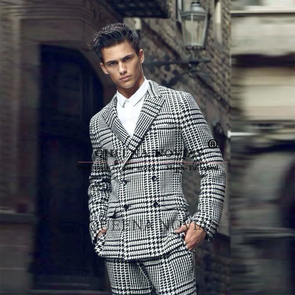 

Мужские костюмы с узором «гусиные лапки», двубортные пиджаки для деловой вечеринки, комплекты из 2 предметов по индивидуальному заказу, формальный ужин, жениха, свадебные смокинги