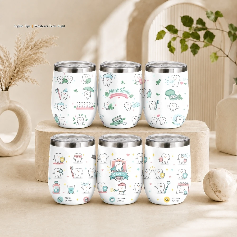 Oral Health Theme Vacuum Flasks 12oz Insulated Stainless Steel Mug with Lid Travel Tumbler Double Wall Drink Coffee Cup