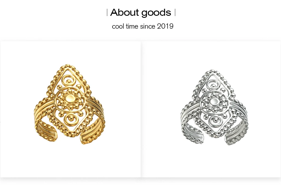 COOLTIME Indische Blume des Lebens Ringe für Männer Frauen Edelstahl Einstellbare Gold Farbe Ringe Mode Schmuck Geschenk Großhandel – Detail 3
