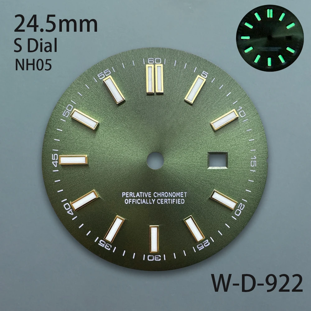 24.5mm S Logo Sunray Dial Fit NH05 Japan Movement Green Luminous High Quality Ladies Dial  Watch Modification Accessories