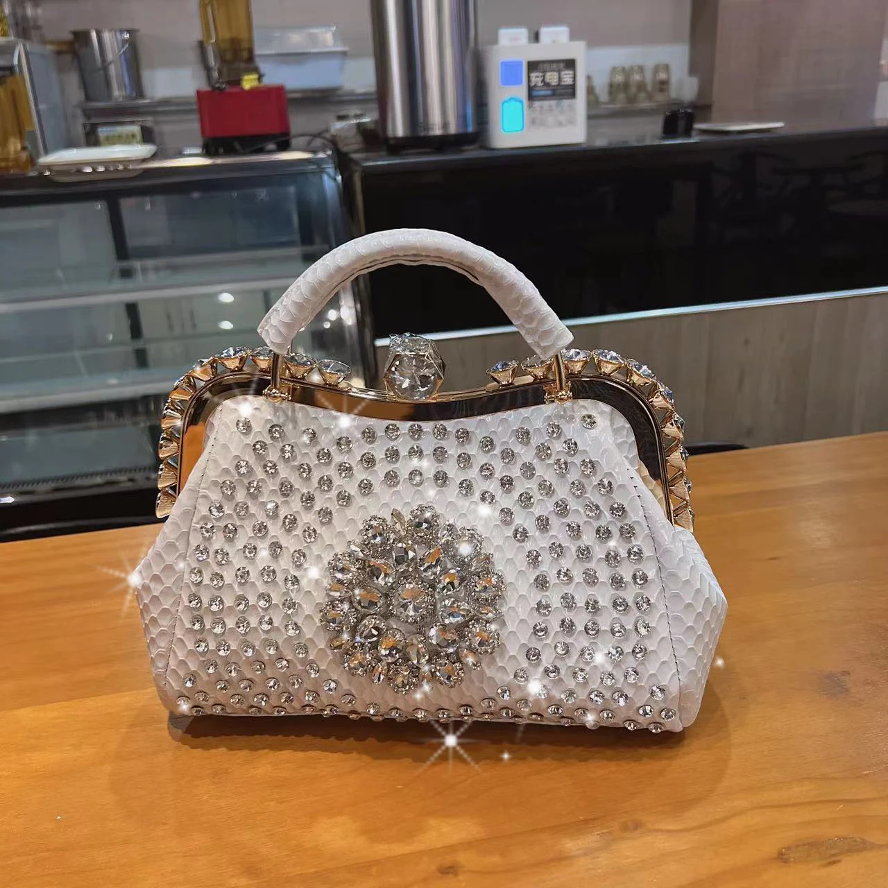 

New Rhinestones Top-handle Bags For Women PU Leather Luxury Handbags Women Frame Designer Ladies Crossbody Bag Sac A Main