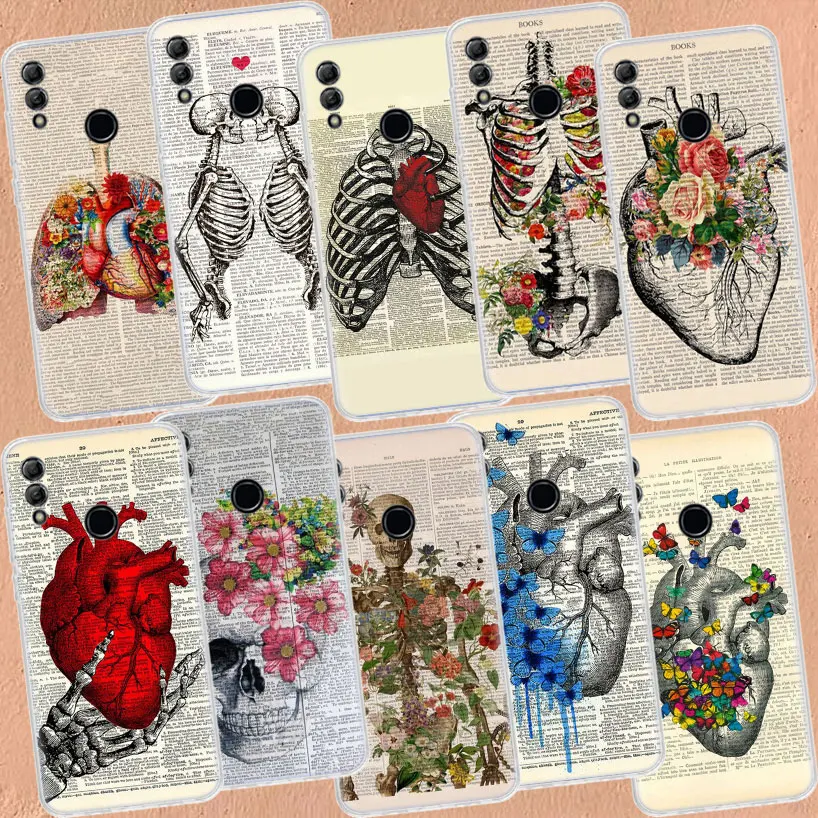 Human Anatomy Organ Newspaper Phone Case For Honor 50 20 Pro 10i 9 Lite 9X 8A 8S 8X 7S 7X 7A Huawei P Smart Z 2021 Y5 Y6 Y7 Y9 C