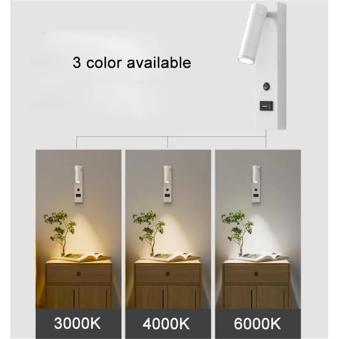 Imagem -05 - Luz de Parede Led Moderna com Portas de Carregamento Usb tipo c Arandela de Parede Ajustável com Interruptor e Portas Usb para Cabeceira e Sala de Estar