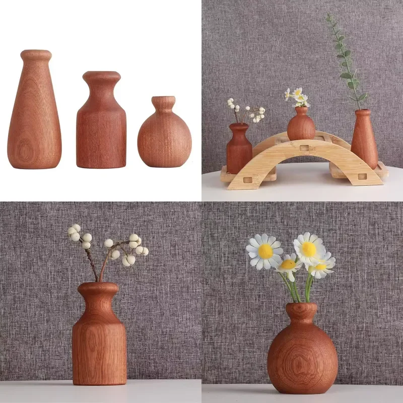 Natural Solid Wood Desktop Vase Handmade Wooden Flower Pot Home Decoration Crafts