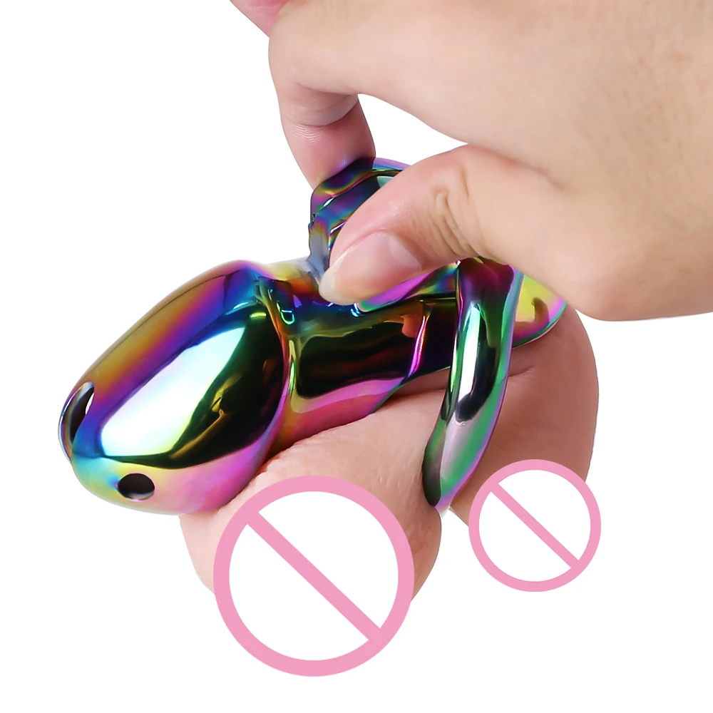 Rainbow Chastity Cage Set para homens, gaiola masculina de aço inoxidável Cock, Penis Ring, Lock Metal, BDSM Belt, Sex Toys, HTV3, 5 tamanhos