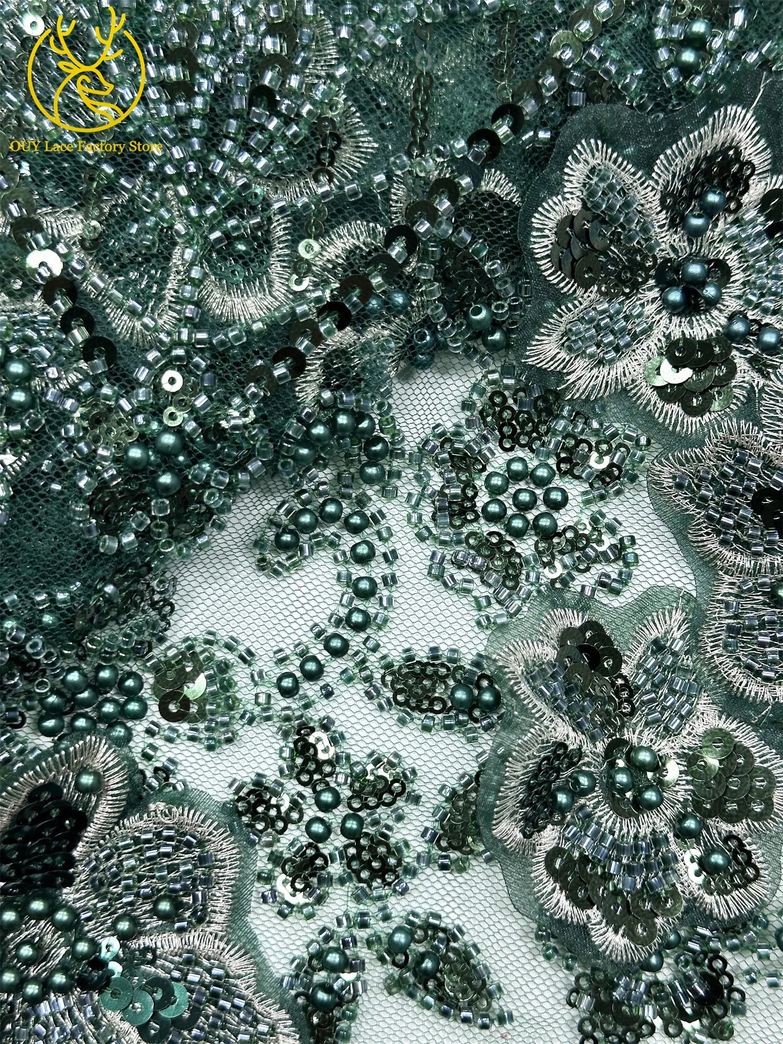 3D-Stickerei Blumen Französische Pailletten Perlenbesetzter Spitzenstoff aus Polyester 2026 Hochwertiger Afrikanischer Spitzenstoff für Hochzeitsfeiern Tüll 5 – Detail 24