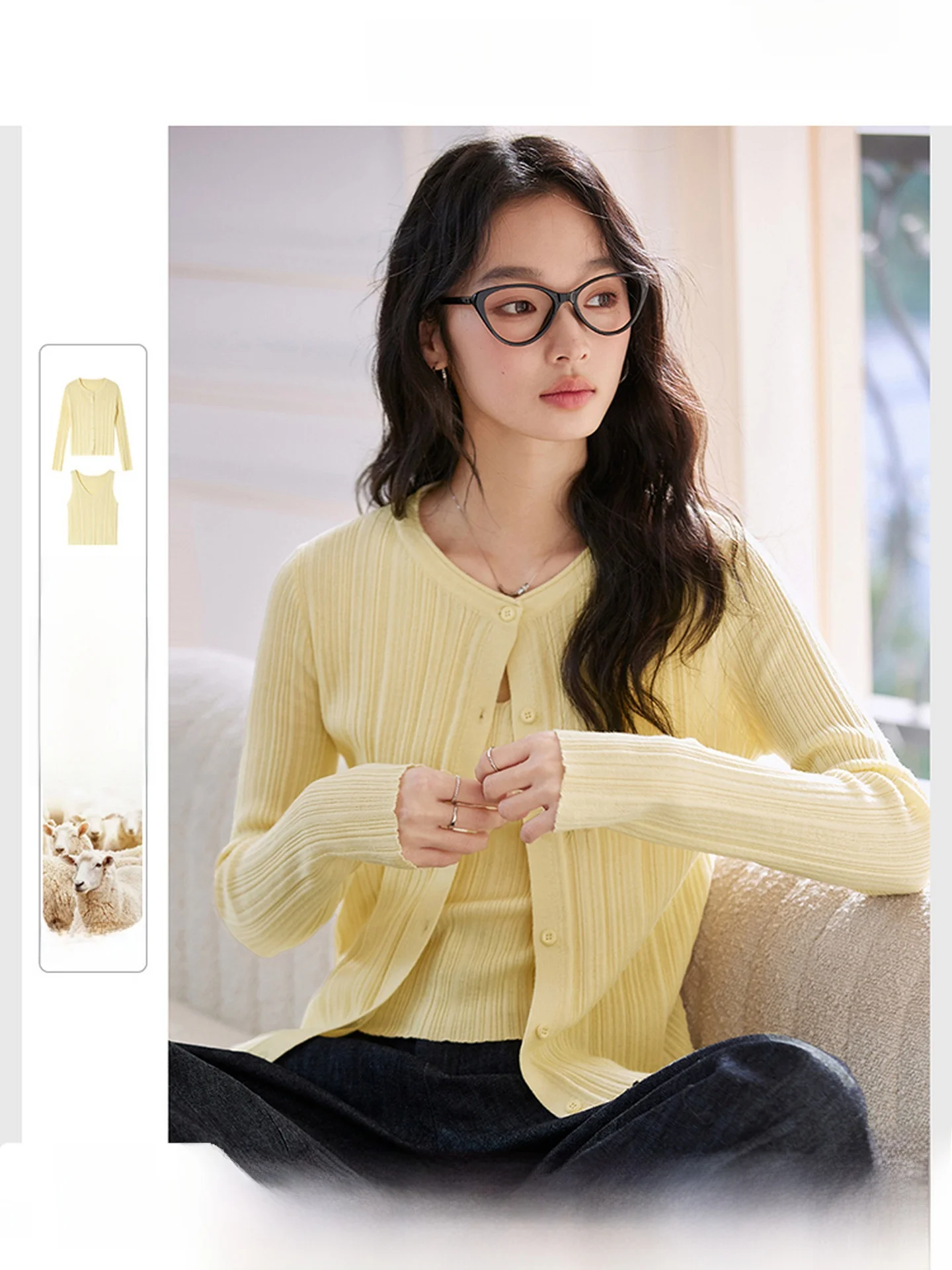 

Women's Knitted Wool Blend Two-Piece Set Spring 2026 Open Cardigan Svel Vest Long Sve round Ne Button-Up Winter Fa...