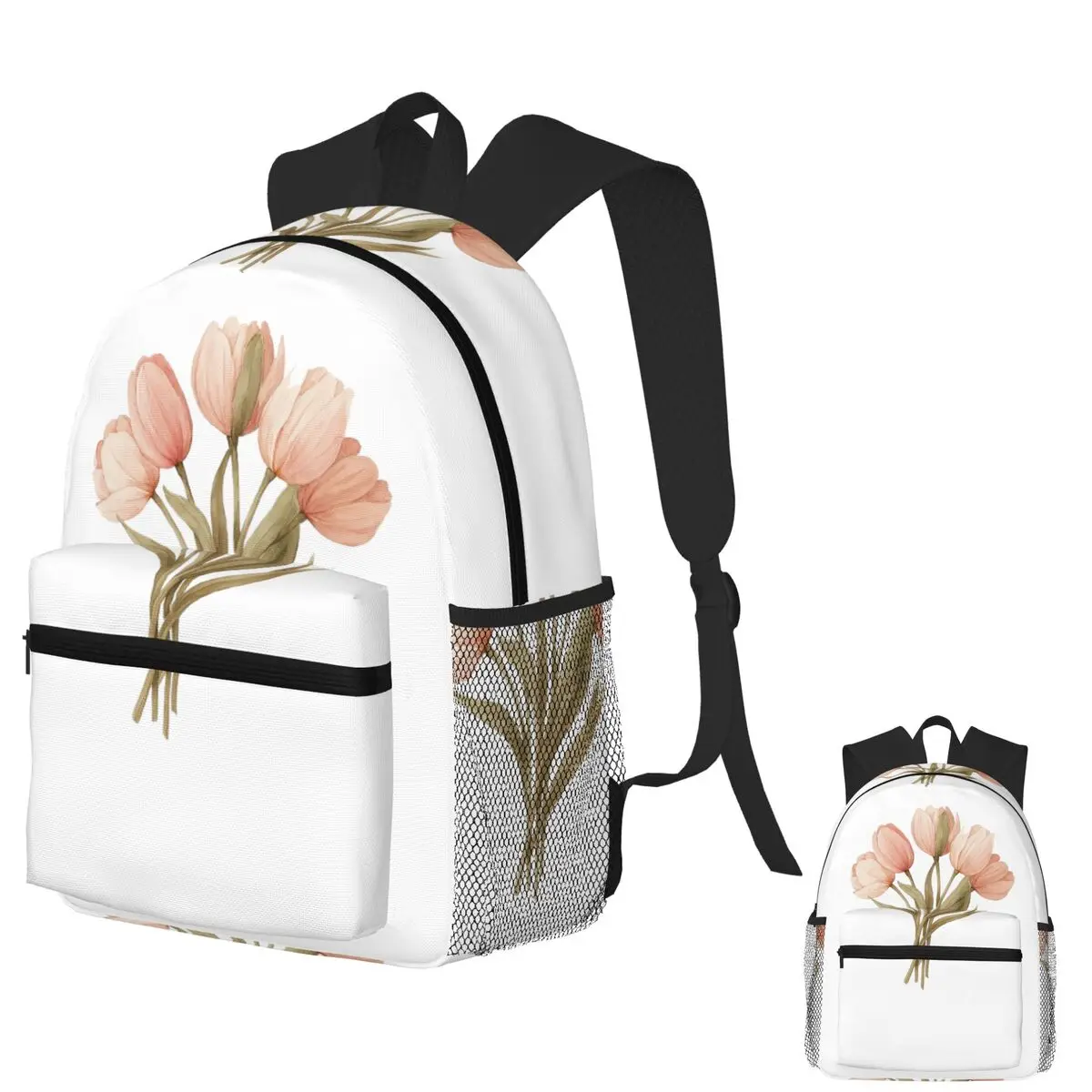

Soft Pink Watercolor Tulip Bouquet Student Backpack School Bag Hiking Travel Daypack for Men Women Bookbag Shoulder Bags