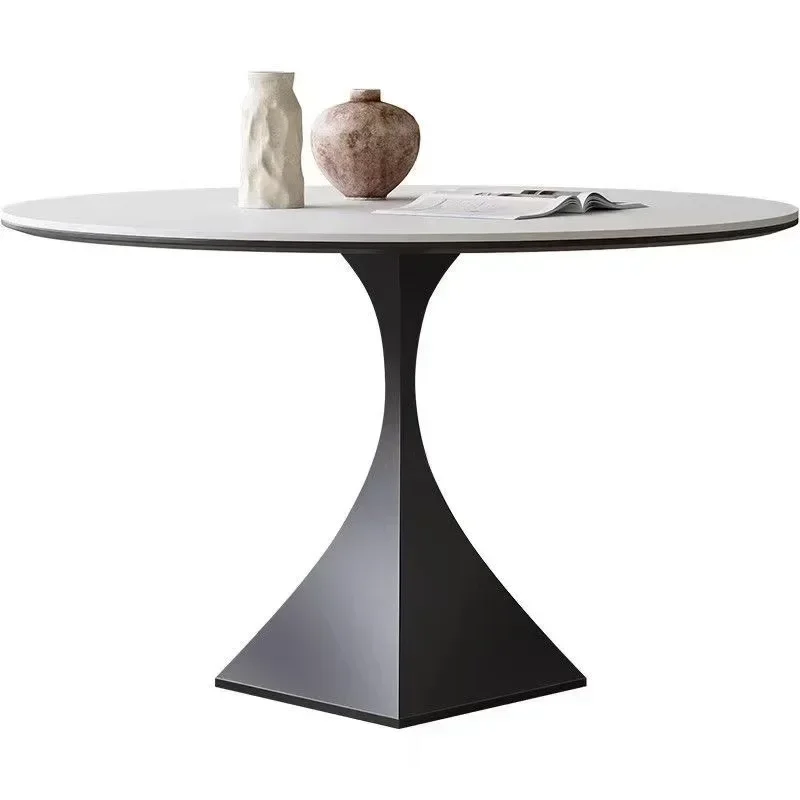 Cream wind rock board dining table and chairs simple small apartment household round table restaurant modern casual round table