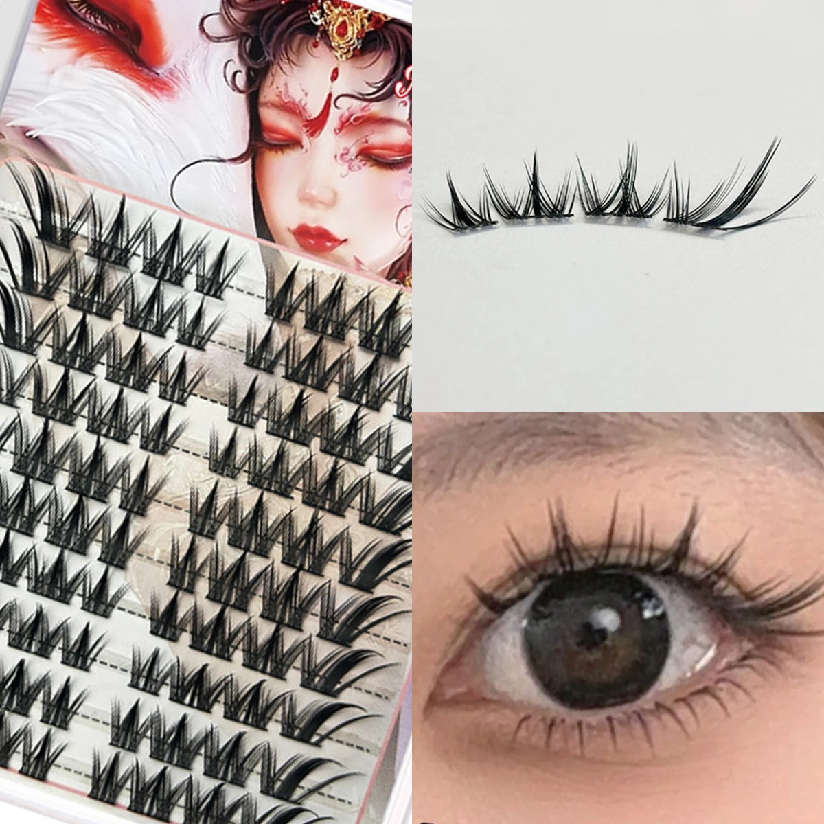 Natural individual cluster lashes extenstions winged false Eyelashes for Eye-Lifting Effect DIY Makeup tools