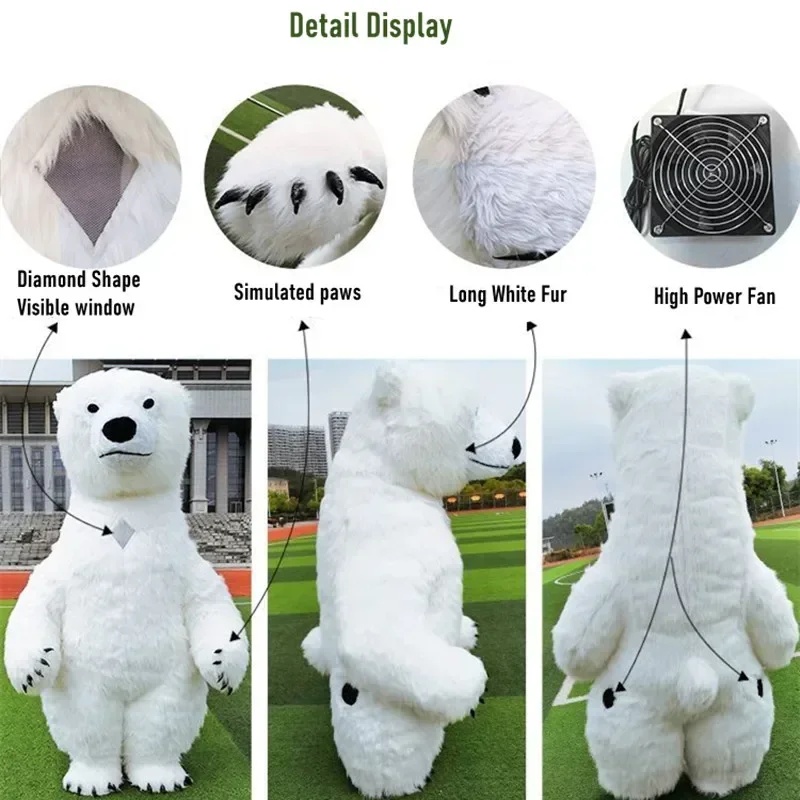 Rt01 2.6m gigante urso polar traje inflável rua engraçado urso polar mascote traje festa cosplay boneca de pelúcia inflado masco & gf1