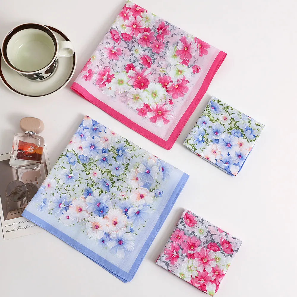 2/4 Pcs Pure Cotton Women's Pure Printed Handkerchief Old-fashioned Nostalgic Thin Soft and Comfortable Wedding Gift 43