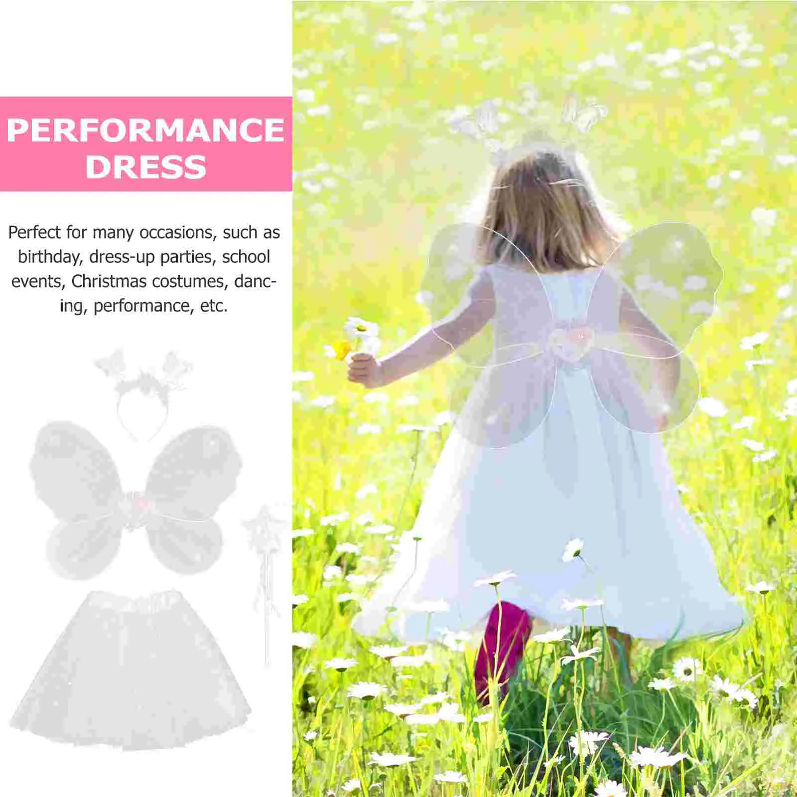 Performance Dress Butterfly Wings Four Piece Set Halloween Costumes Skirt Festival Cosplay Toddler