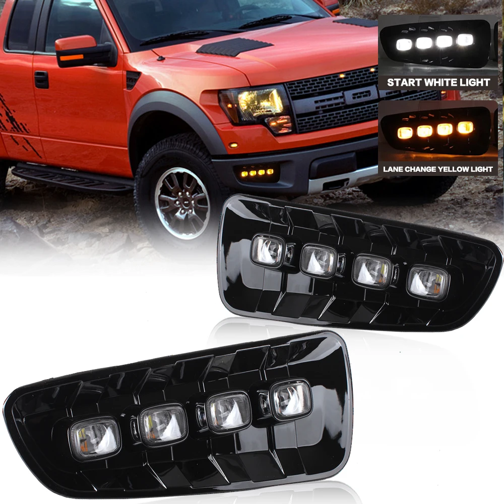 

FOR Ford Raptor SVT F150 2009-2014 Daytime Running Lights 1Set DRL LED Fog Lamp with Yellow Turn Signal for Enhanced Visibility