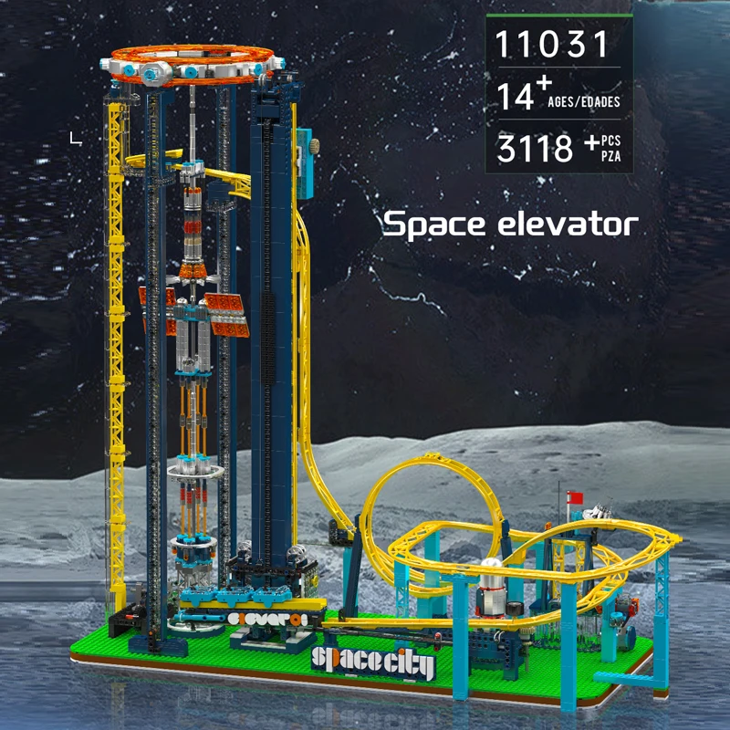 Mould King 11031 Roller Coaster Construction Set with Motors, Technology Space Elevator with Rails Building Blocks Set