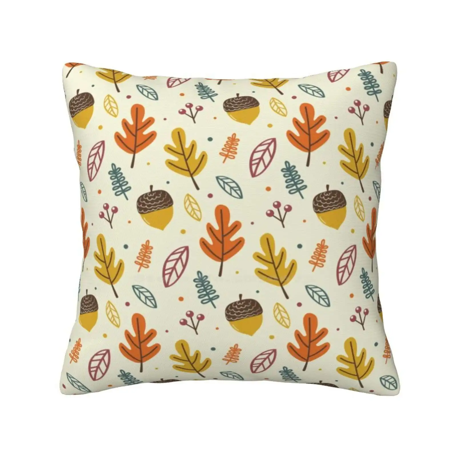 Hello Autumn Pillow Cover Hug Pillowcase Fall Leaves Leaf Acorn Autumn Pattern Seasonal Seamless Pattern Repeating Pattern