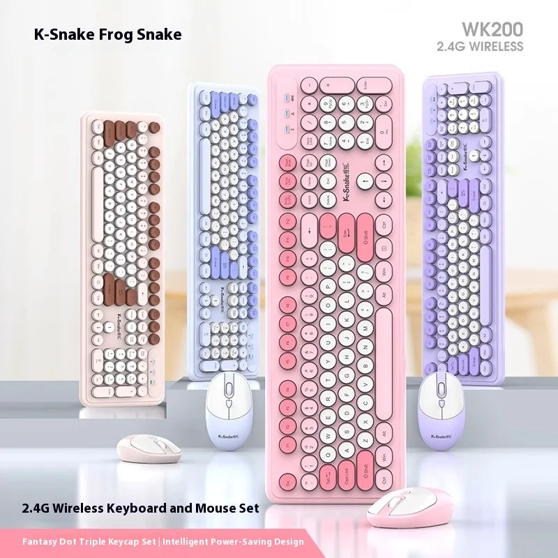 

WK200 Беспроводная клавиатура и мышь, настройка, беспроводной ноутбук, настольный офис, милая клавиатура и мышь для девочек вдома