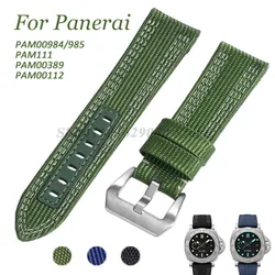 24mm Nylon Canvas Leather Watch Strap for Panerai PAM01122 984 985 Bracelet Men Women WatchBand With Screw Buckle Accessories