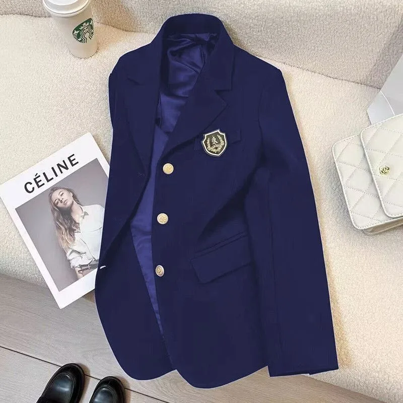 Spring Fashion New Women's Elegant High-end Suit Jacket with Lapel and Student Design Sense, Versatile Long Sleeved Jacket