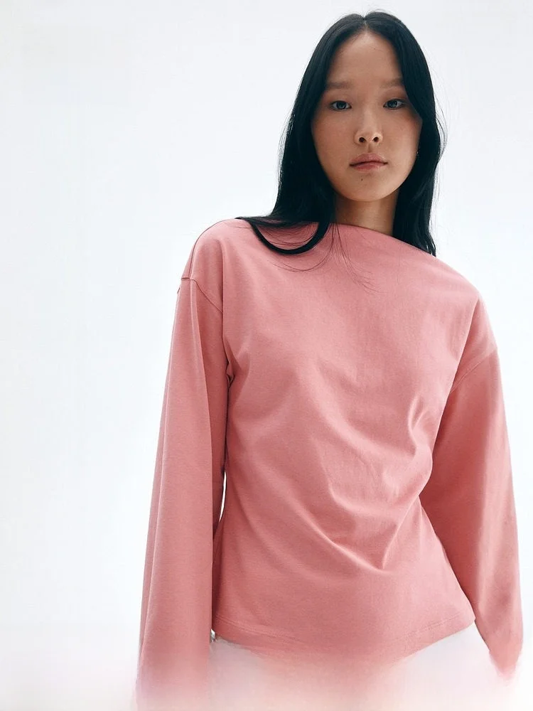 

Женская футболка H&M, летняя, на одно плечо, с декоративным подолом, длинный рукав, базовый топ, хлопок, повседневный стиль, стандартный крой, на каждый день