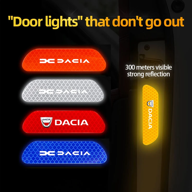 4 pçs acessórios do carro porta adesivo aviso de segurança adesivo reflexivo para dacia duster logan sandero stepway dokker lodgy mcv