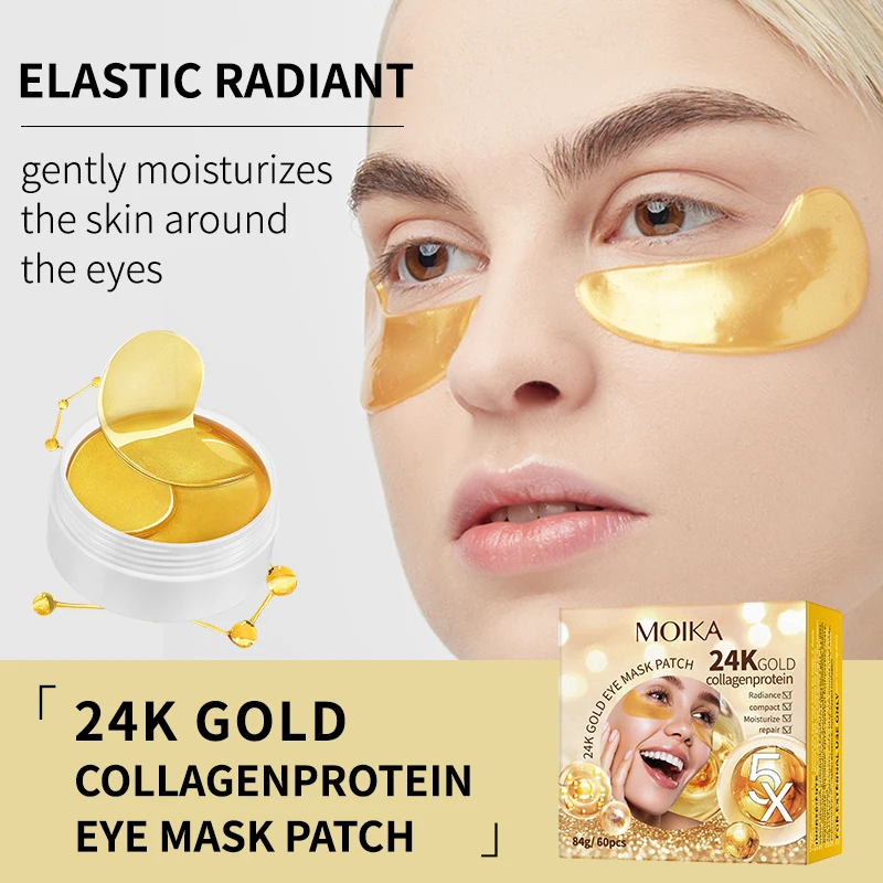 

MOIKA Skincare 60pcs 24K Gold Eye Mask Patch Moisturizing Soothing Dark Circle Eye Mask Pro-Xylane Hyaluronic Seaweed Eye Mask