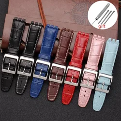17mm 19mm For SWATCH YCS YAS YGS red white pink blue Women Men watchband Genuine Leather watch belt strap Wristband accessories
