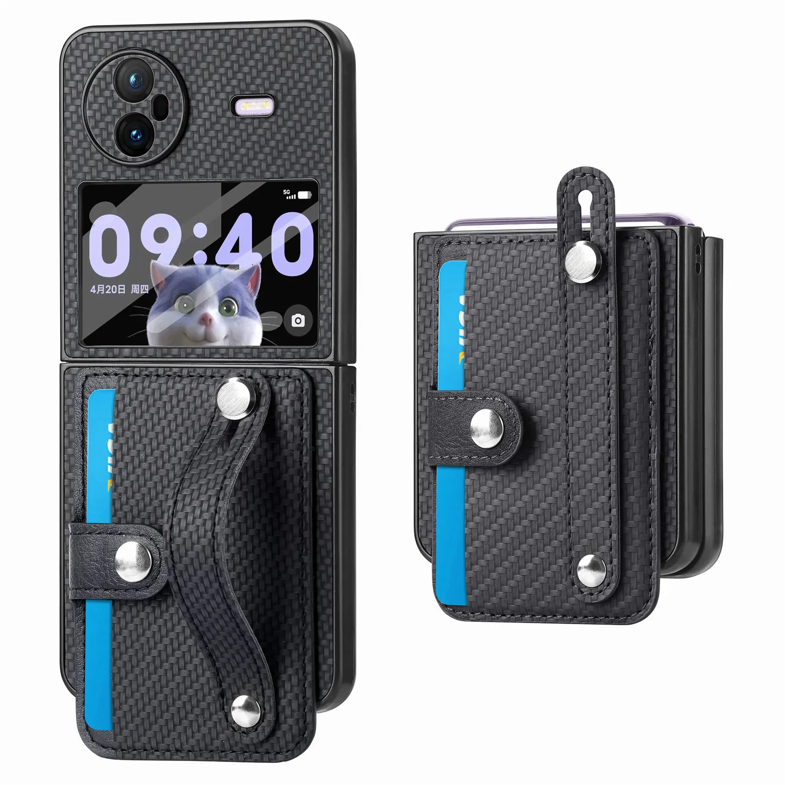 

Folding Phone Case For Vivo X Flip Wallet Card Holder Wrist Strap Shockproof With Small Screen Tempered Glass Protective Film