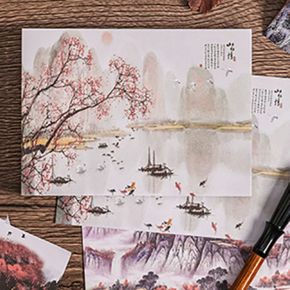 Retro 180Sheets Chinese Style Note Paper Flower Landscape Memo Reminder Paper Handheld Stationery Writing Notepad School