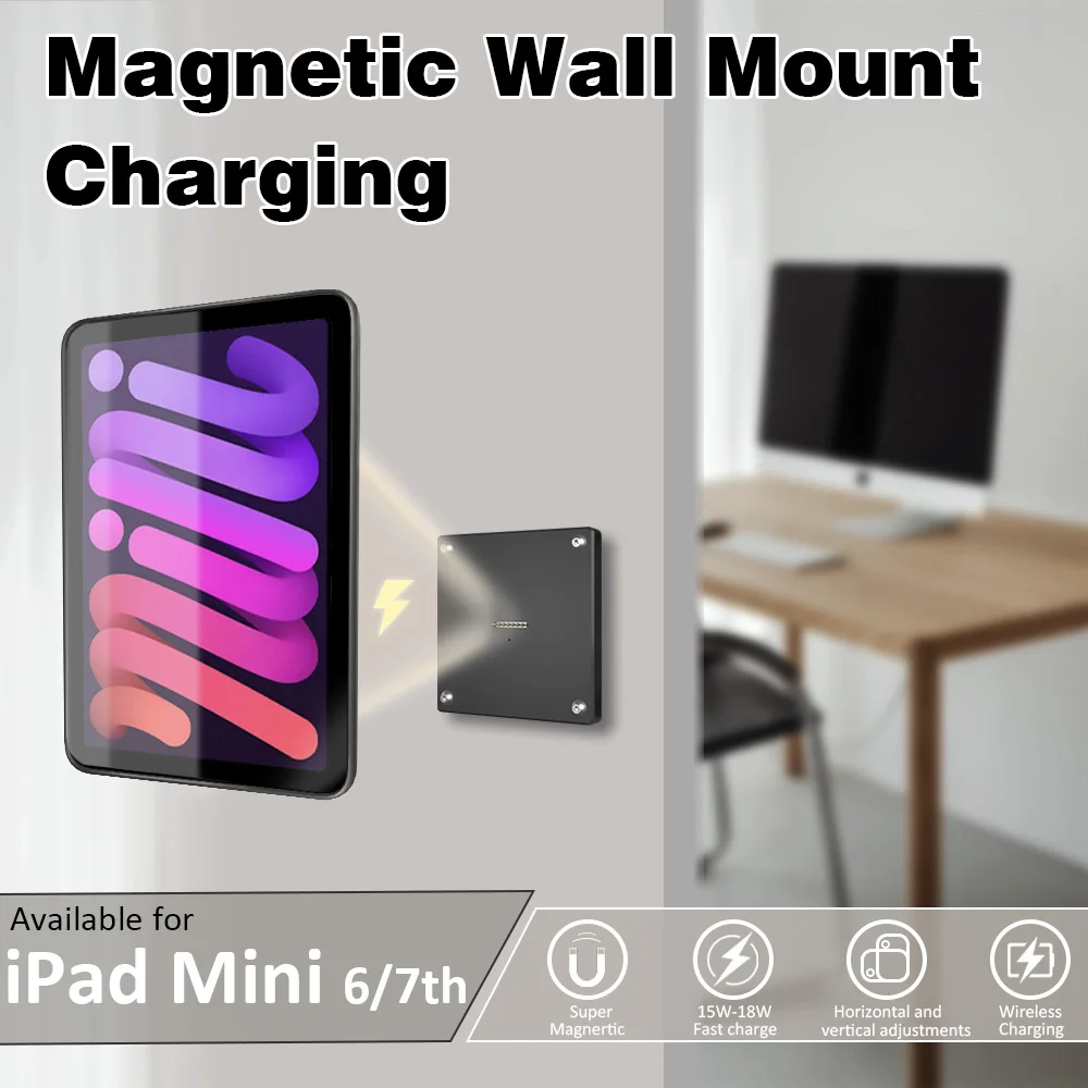 For IPAD MINI6 mini7 Wall Mount iPad Stand 18W Fast Charging Magnetic Wireless Aluminum Rotatable Design stand