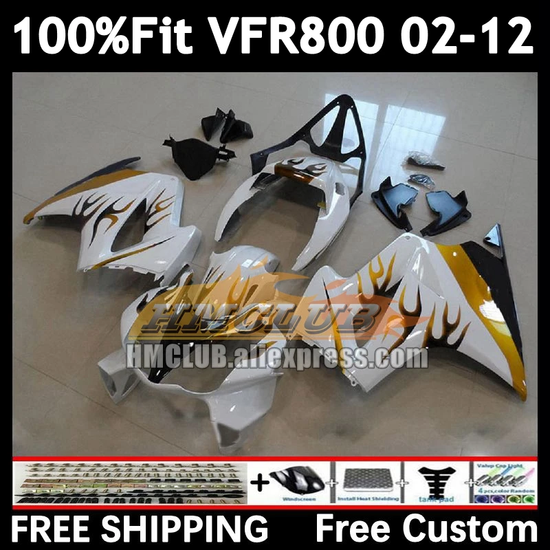 Interceptor For HONDA VFR800RR VFR800 70No.34 VFR 800RR 800 RR 2002 gold flames 2003 2004 2005 2006 2007 08 09 10 11 12 Fairing