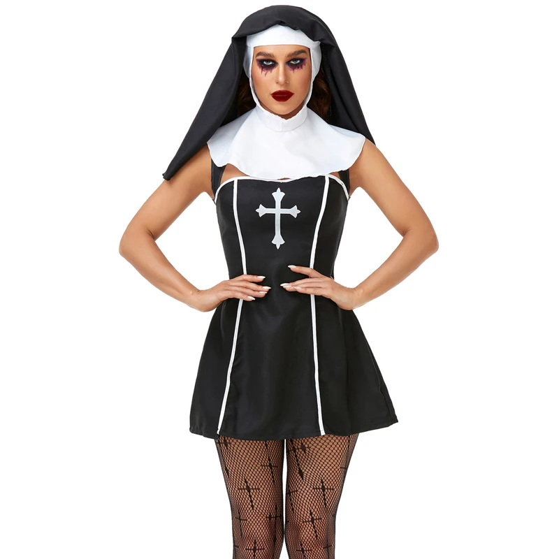 Carnival Halloween Lady Middle Ages Nun Habit Costume Convent Religious Sinful Sister Slim Tutu Cosplay Fancy Party Dress