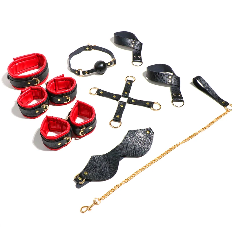 BDSM الجلود الناعمة ضبط النفس 8 قطع مجموعة الأصفاد المثيرة للأزواج البديل إغاظة الرقيق عبودية لعب الأدوار SP الإيدز الجنس #5