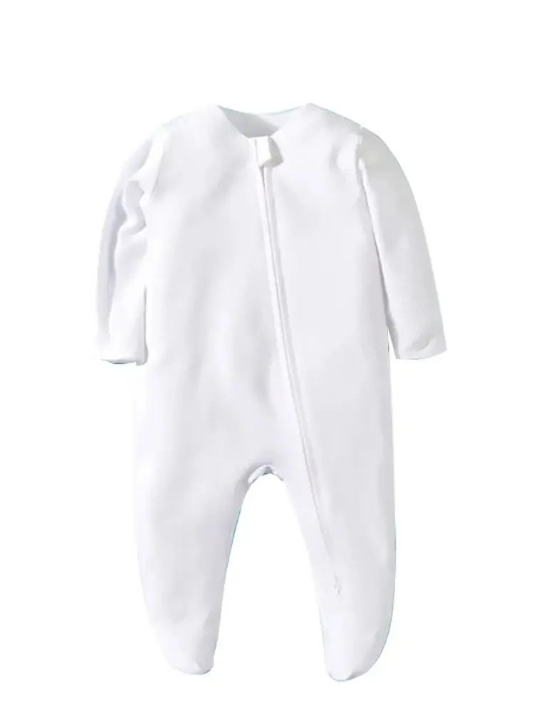 Newborn Baby Clothes Footed Pajamas Zipper Girl and Boy Romper 0-12 Months Soft Cotton Solid White Fashion Long Sleeve Jumpsuit