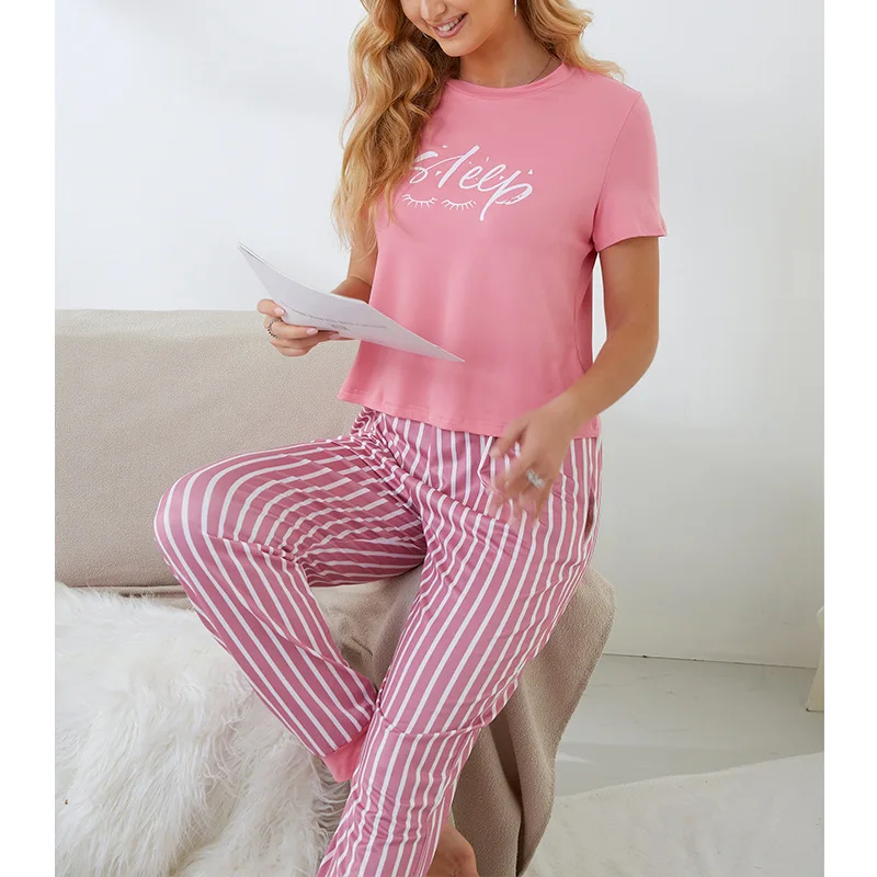 Frauen 2 Stück Pyjamas Set Nachtwäsche Frühling Sommer Kurzarm Pyjamas Anzug Pyjama Pour Femme lose Freizeit kleidung Lounge Wear