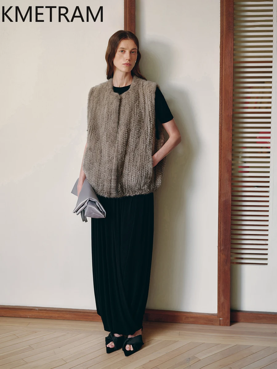 100% Mink Fur Vest Women Luxury Double Sided Weaving Sleeveless Fur Coat Woman Old Money Style Winter Clothes 2025 шуба женская