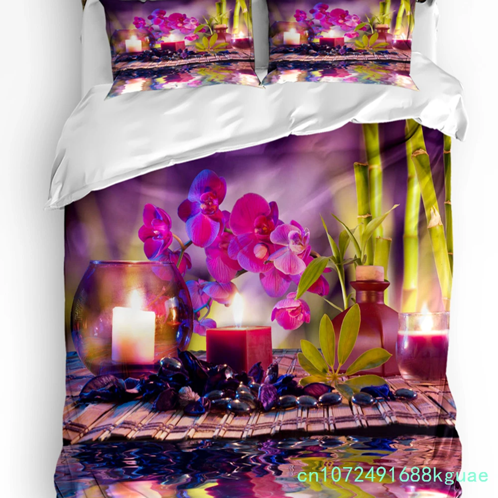 3pcs Bedding Set Flower Stone Pink Orchid Reflection Home Textile Duvet Cover Pillow Case Boy Kid Teen Girl Bedding Covers Set 5