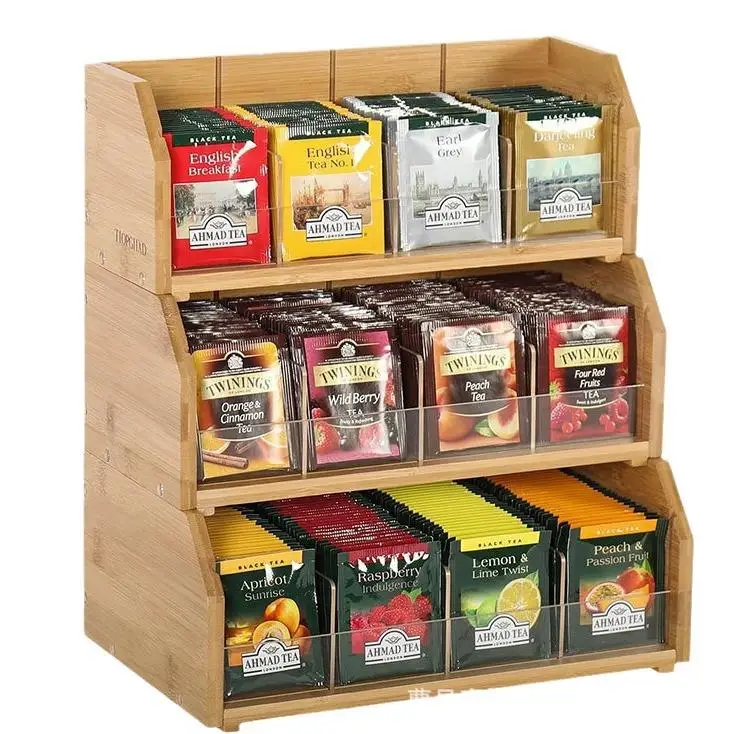 Bamboo Tea Bag Storage Box Three-layer Coffee Bag Display Rack Coffee Station Tea Room Capsule Coffee Storage Box Organizer view 5