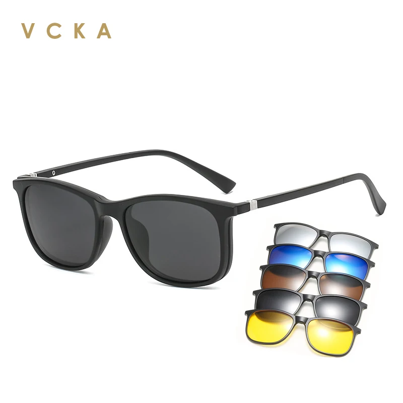 

VCKA Square Retro Magnet Clip on Sunglasses Men Polarized Prescription Women Vintage Optical Myopia Glasses Male UV400 Eyewear