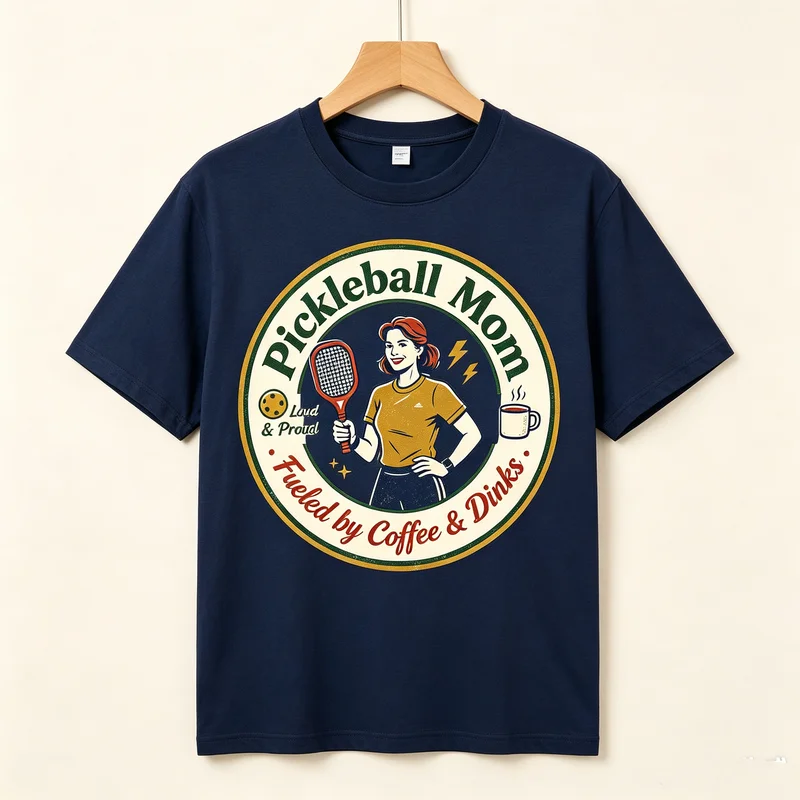 Pickleball Mom Loud & Proud Fueled by Coffee & Dinks Vintage Circular Graphic T Shirt Women Casual Cotton Short Sleeve Tops