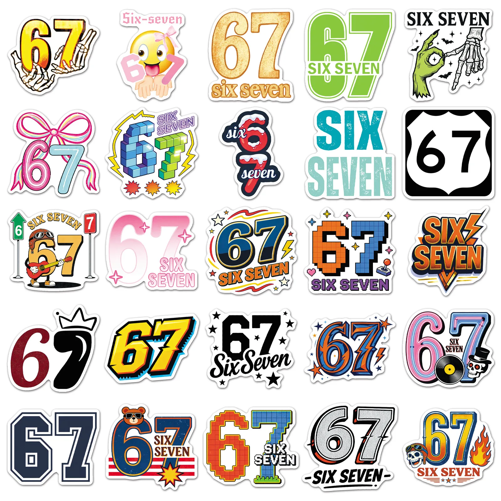 50PCS Six Seven Boys Meme Stickers Pack Trendy Cute Funny Cartoon Number 67 Stickers for Laptop Phone Notebook Water Bottle image 5