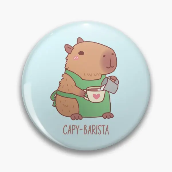 Cute Capybara Barista Making Coffee  Soft Button Pin Clothes Badge Decor Creative Hat Women Metal Collar Cartoon Lover Brooch