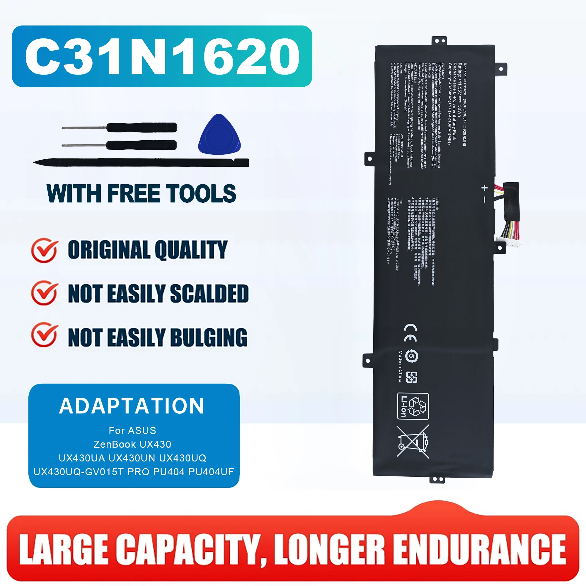 C31N1620 Laptop Battery for ASUS ZenBook UX430 UX430UA UX430UN UX430UQ UX430UQ-GV015T PRO PU404 PU404UF 11.55V 50WH