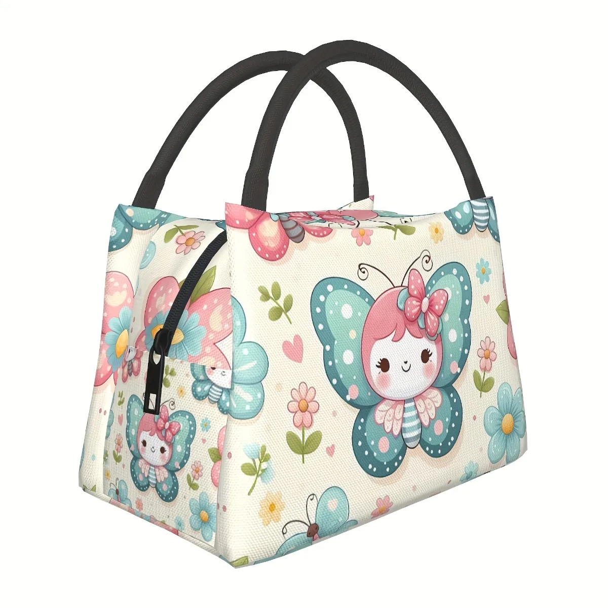 

1pc Butterfly Pattern Insulated Lunch Bag - Reusable Portable Cooler Tote With Sturdy Handles, Durable Polyester For Camping