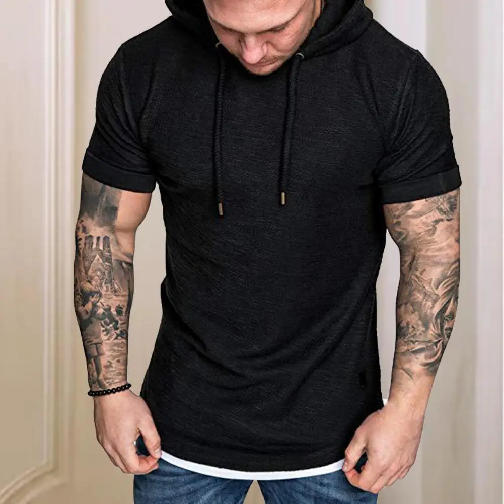 Solid Color Hooded Top Men Tshirts Summer Short Sleeve T shirt for Men Sports Pullovers Tops camiseta hombre футболка мужская