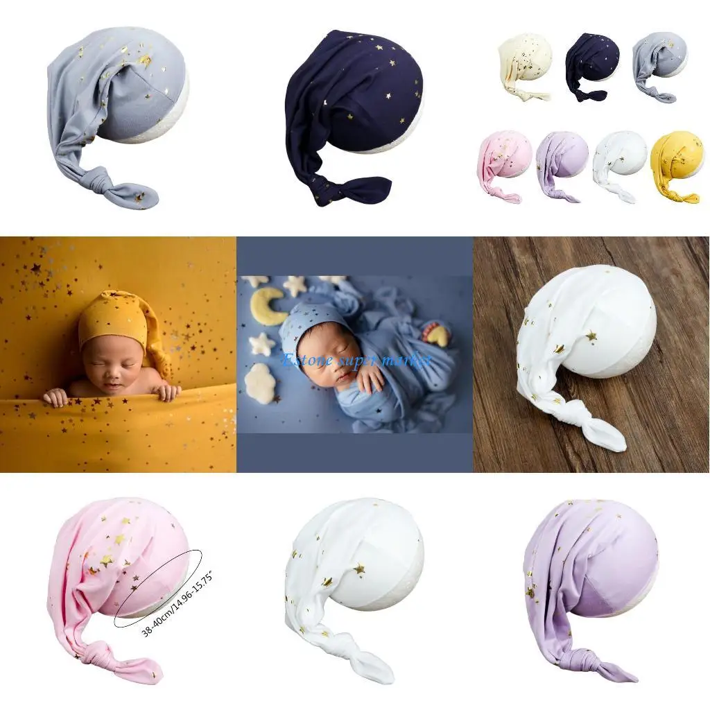 

090B Baby Knot Tail Cap Starry for Sky Hat Newborn Photography Props Infants Cap Photo Posing Accessories
