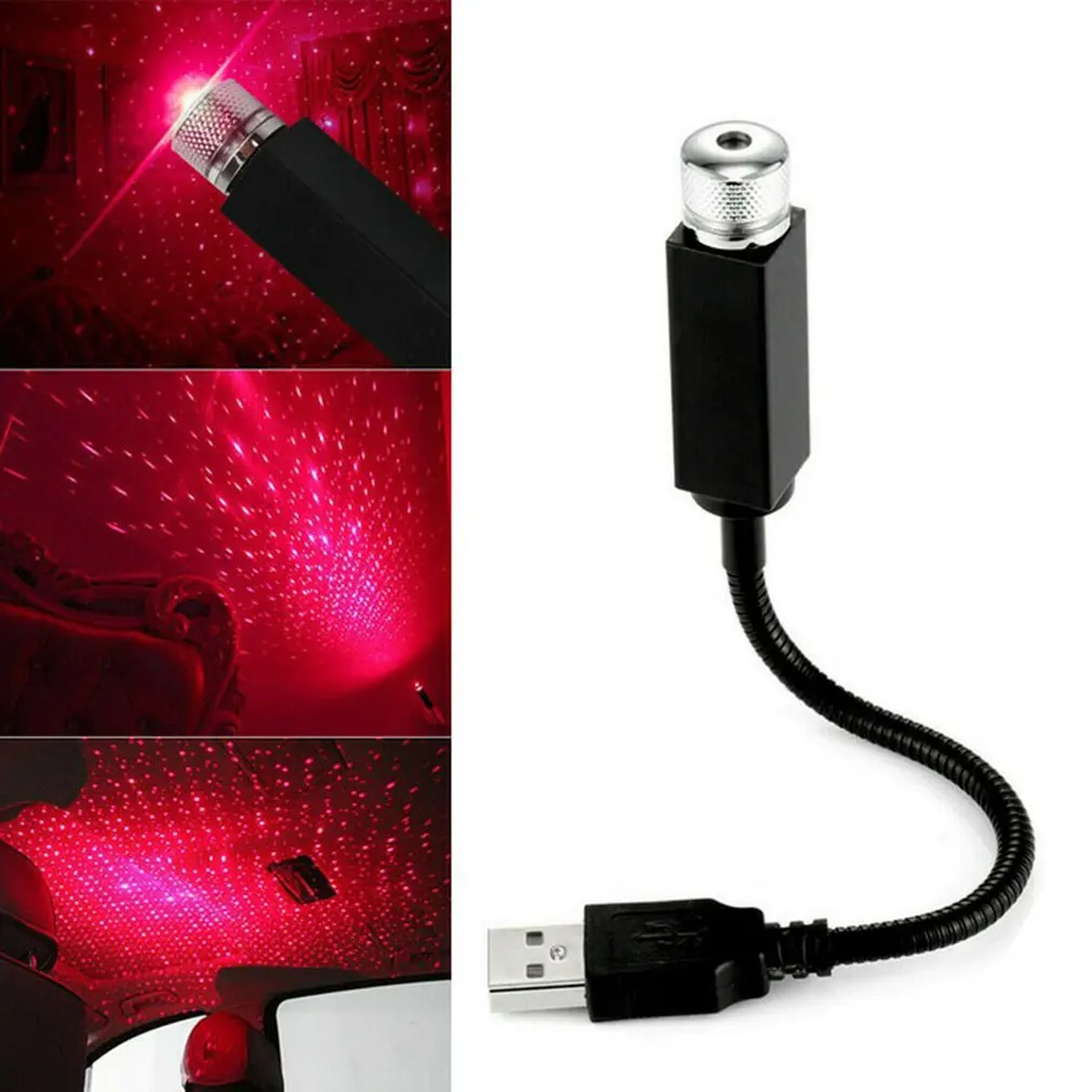 Lampu proyektor mobil USB, lampu dekorasi Interior mobil suasana galaksi dapat disesuaikan banjir romantis
